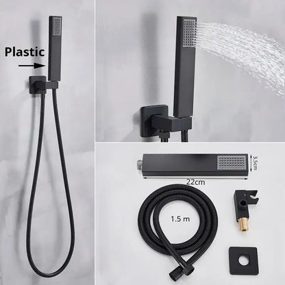 Modern rectangular handshower head with stainless steel hose bathroom