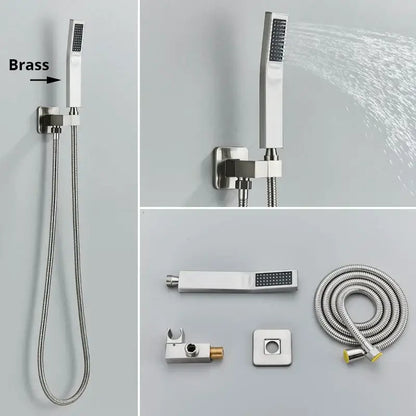 Modern rectangular handshower head with stainless steel hose bathroom