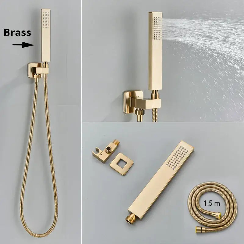 Modern rectangular handshower head with stainless steel hose bathroom