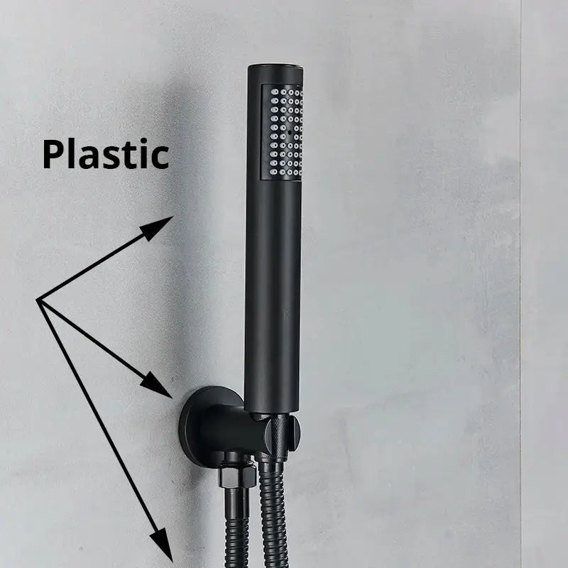 Modern rectangular handshower head with stainless steel hose bathroom