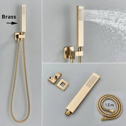 Modern rectangular handshower head with stainless steel hose bathroom