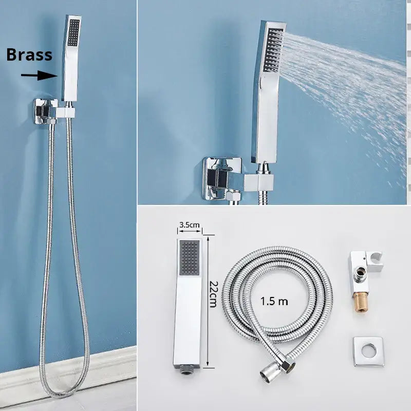 Modern rectangular handshower head with stainless steel hose bathroom