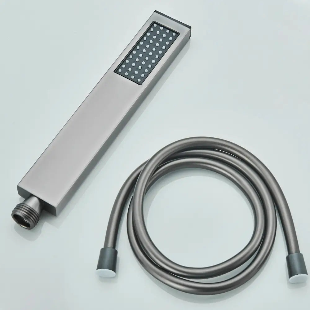 Modern rectangular handshower head with stainless steel hose bathroom