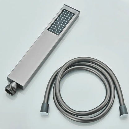 Modern rectangular handshower head with stainless steel hose bathroom