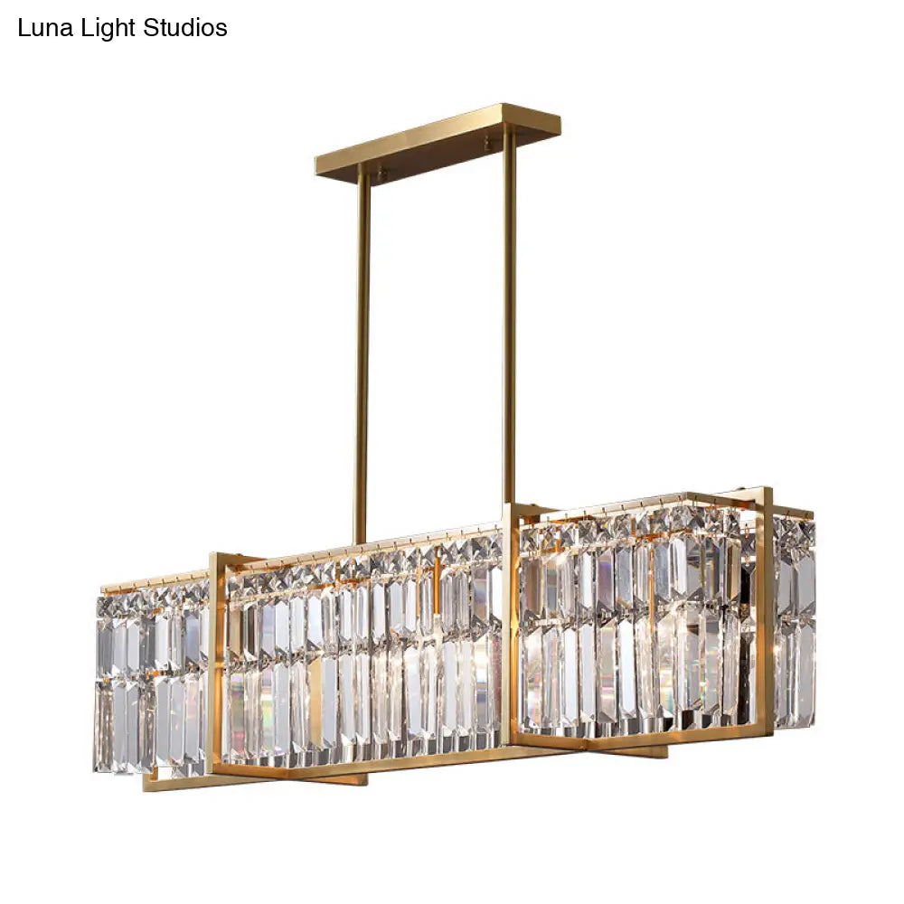 DecorBites™ Modern Rectangular Hanging Lamp, 5 Bulbs, Prismatic Crystal - Gold Island Pendant Light