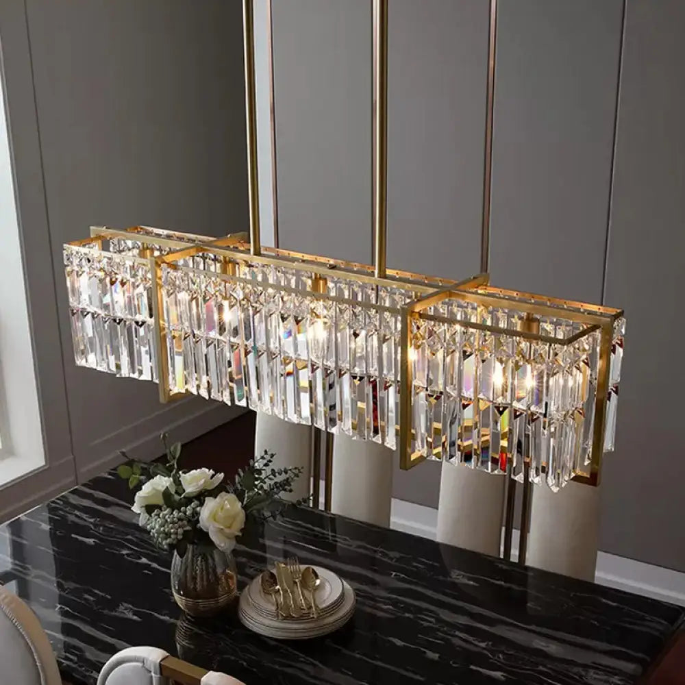 DecorBites™ Modern Rectangular Hanging Lamp, 5 Bulbs, Prismatic Crystal - Gold Island Pendant Light