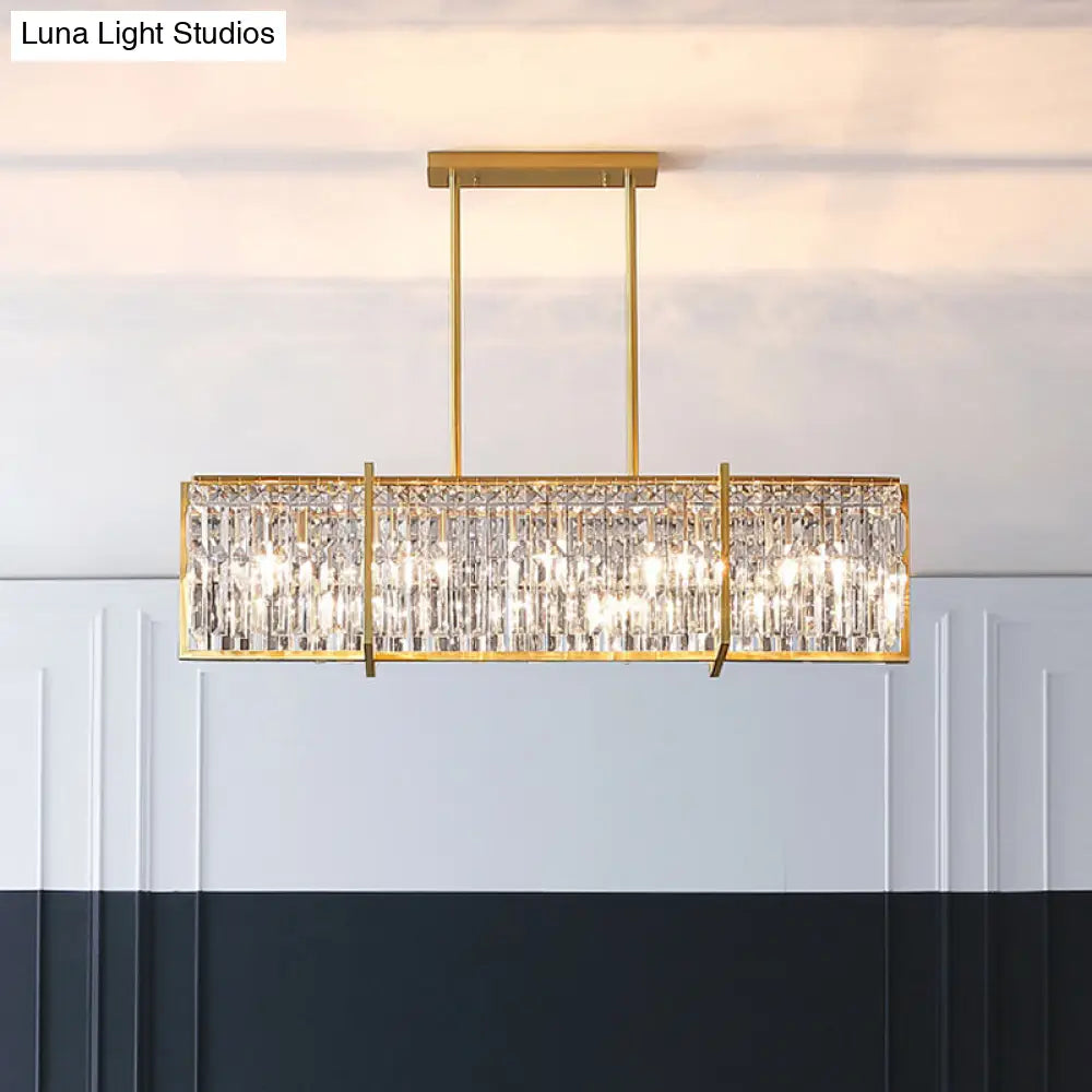 DecorBites™ Modern Rectangular Hanging Lamp, 5 Bulbs, Prismatic Crystal - Gold Island Pendant Light
