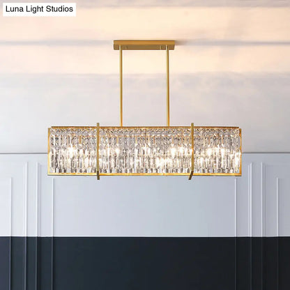 DecorBites™ Modern Rectangular Hanging Lamp, 5 Bulbs, Prismatic Crystal - Gold Island Pendant Light