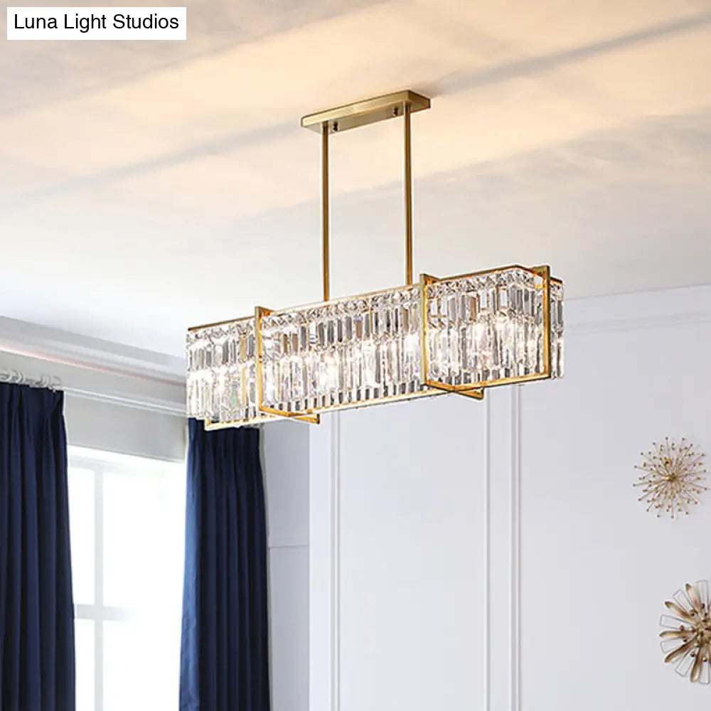 DecorBites™ Modern Rectangular Hanging Lamp, 5 Bulbs, Prismatic Crystal - Gold Island Pendant Light