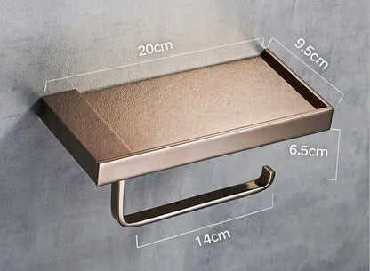 Modern rectangular metal toilet paper holder with tray for bathroom