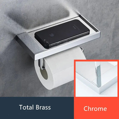 Modern rectangular metal toilet paper holder with tray for bathroom