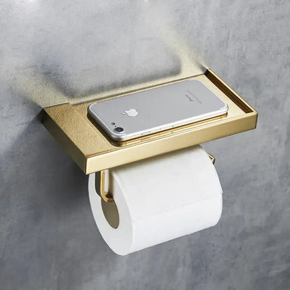Modern rectangular metal toilet paper holder with tray for bathroom