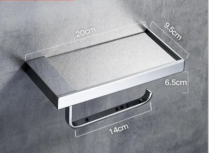 Modern rectangular metal toilet paper holder with tray for bathroom