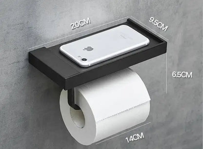 Modern rectangular metal toilet paper holder with tray for bathroom