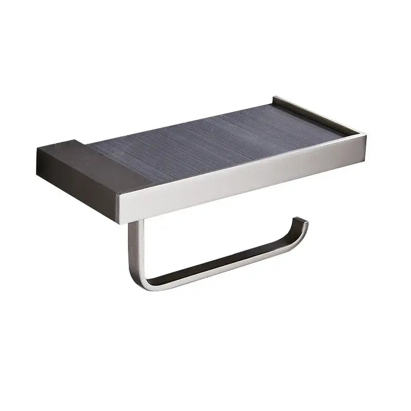 Modern rectangular metal toilet paper holder with tray for bathroom