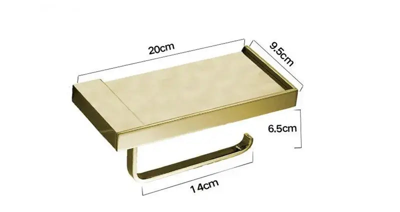 Modern rectangular metal toilet paper holder with tray for bathroom