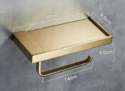 Modern rectangular metal toilet paper holder with tray for bathroom