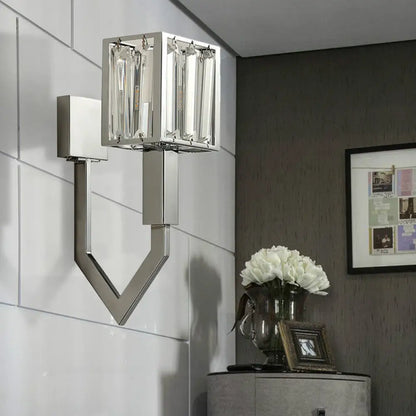 DecorBites™ Modern Rectangular Wall Sconce - Chrome Finish with Clear Crystal Accent