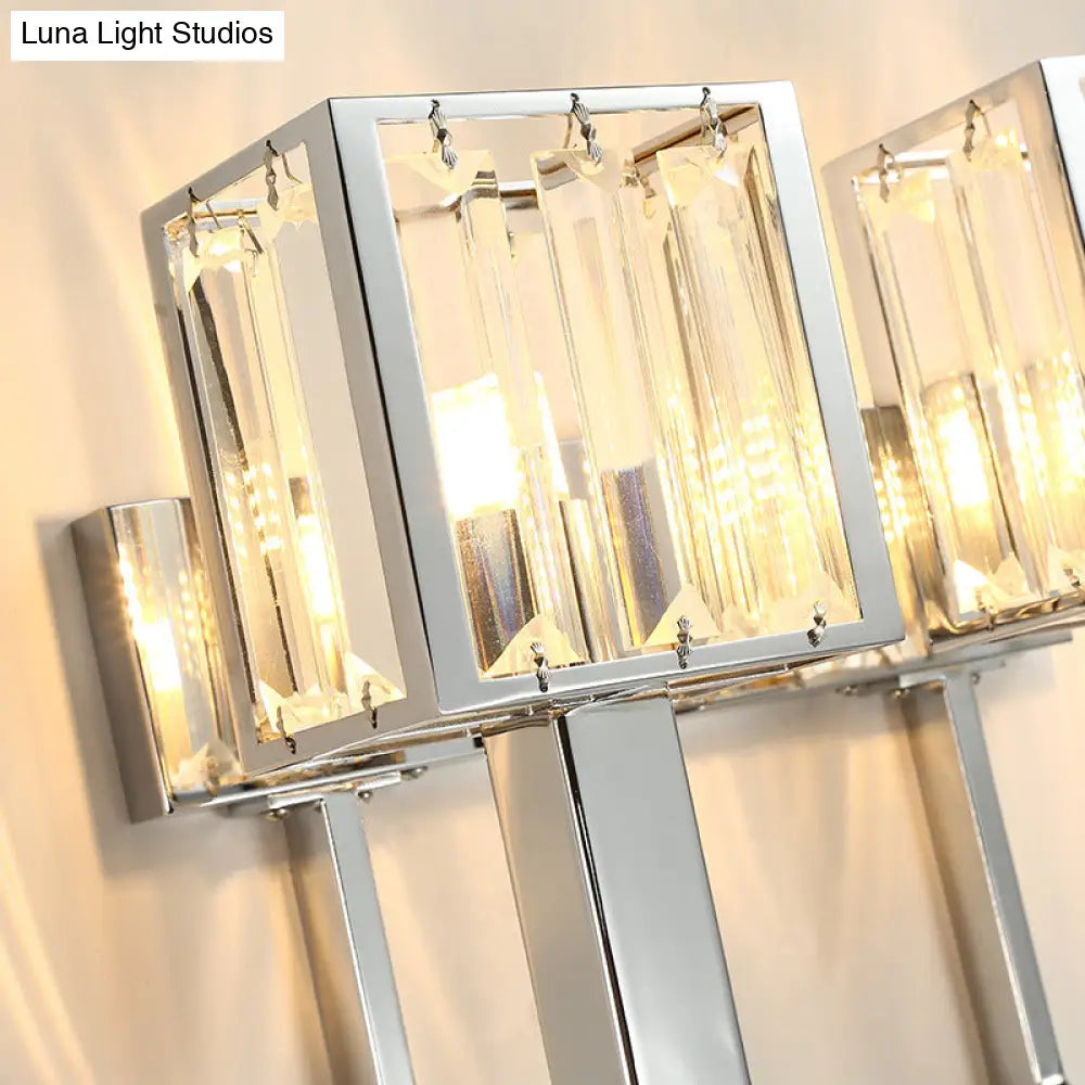 DecorBites™ Modern Rectangular Wall Sconce - Chrome Finish with Clear Crystal Accent