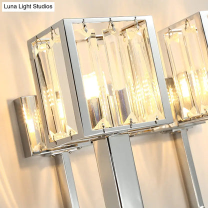 DecorBites™ Modern Rectangular Wall Sconce - Chrome Finish with Clear Crystal Accent