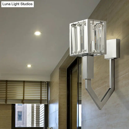 DecorBites™ Modern Rectangular Wall Sconce - Chrome Finish with Clear Crystal Accent