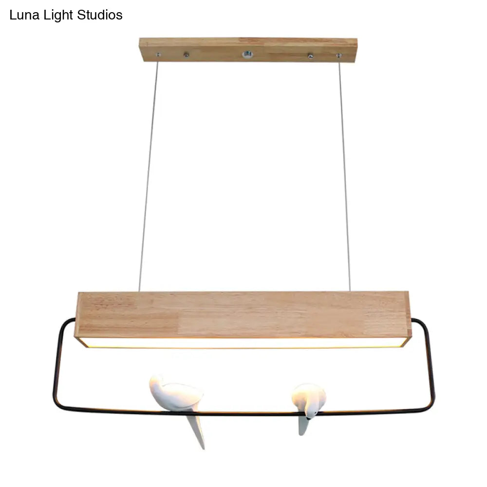 DecorBites™ Modern Rectangular Wood LED Pendant Light for Dining Room Ceiling in Warm/White Light