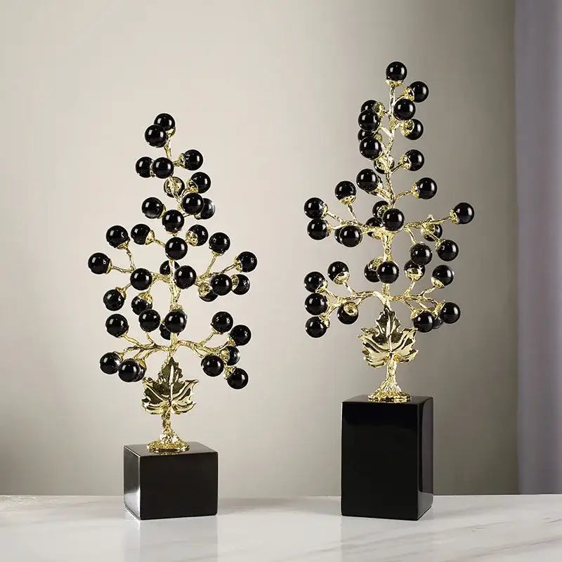 Modern red and gold grape vine metal sculpture living room decor