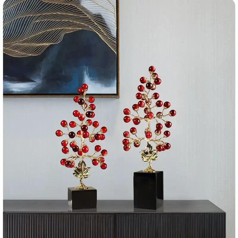 Modern red and gold grape vine metal sculpture living room decor