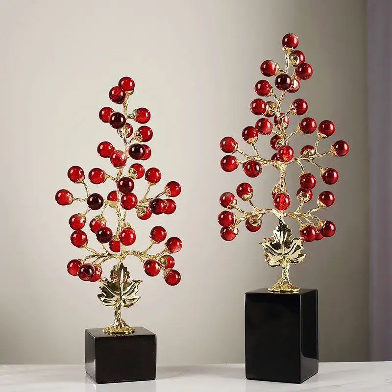Modern red and gold grape vine metal sculpture living room decor