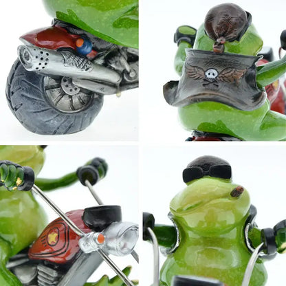 Modern red and green cool frog resin motorcycle desk ornament