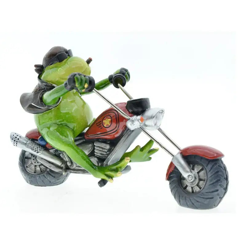 Modern red and green cool frog resin motorcycle desk ornament