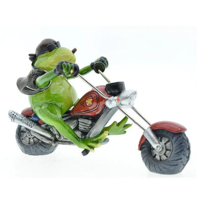 Modern red and green cool frog resin motorcycle desk ornament