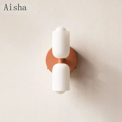Modern red and white double head glass wall light for bedroom