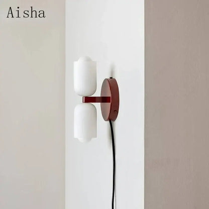 Modern red and white double head glass wall light for bedroom