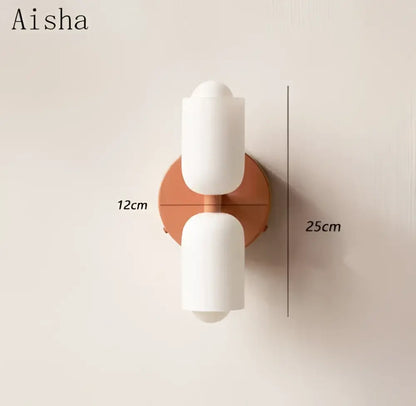 Modern red and white double head glass wall light for bedroom