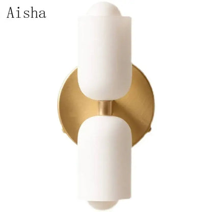 Modern red and white double head glass wall light for bedroom