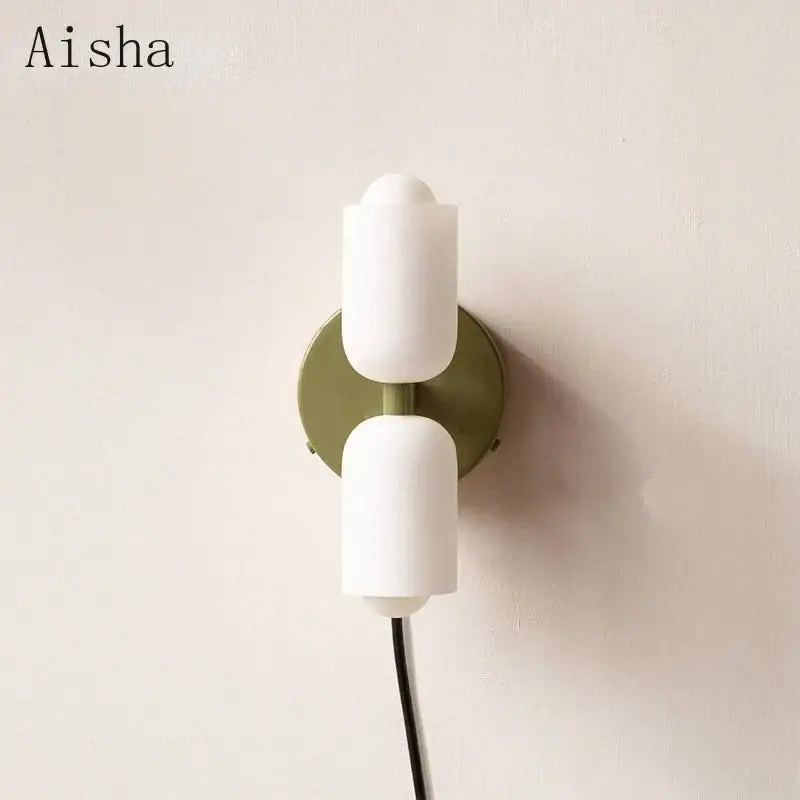 Modern red and white double head glass wall light for bedroom
