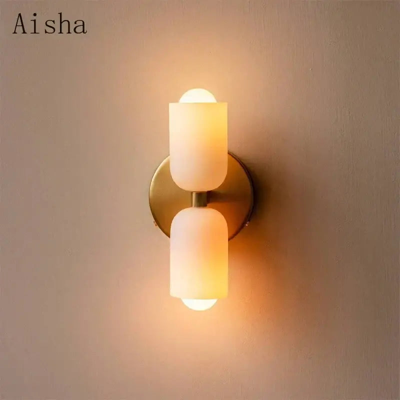 Modern red and white double head glass wall light for bedroom