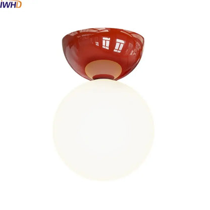 Modern red and white iron glass led ceiling lights bedroom globe