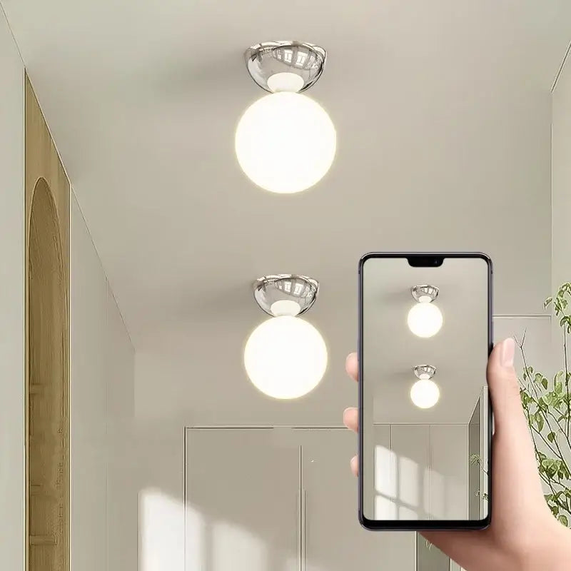 Modern red and white iron glass led ceiling lights bedroom globe
