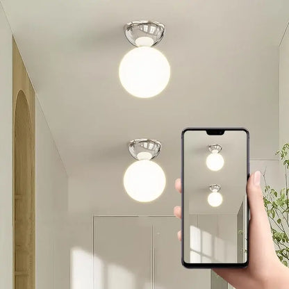 Modern red and white iron glass led ceiling lights bedroom globe