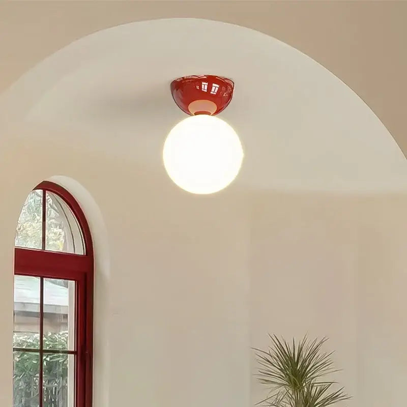 Modern red and white iron glass led ceiling lights bedroom globe