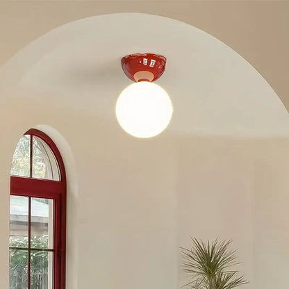 Modern red and white iron glass led ceiling lights bedroom globe