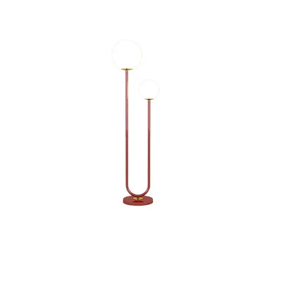 Modern red and white metal floor lamp living room dual glass spheres