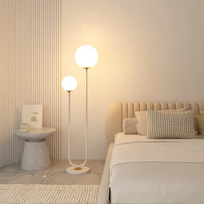 Modern red and white metal floor lamp living room dual glass spheres