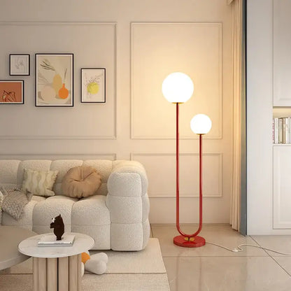 Modern red and white metal floor lamp living room dual glass spheres