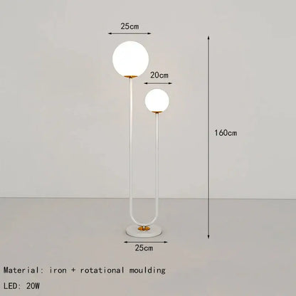 Modern red and white metal floor lamp living room dual glass spheres