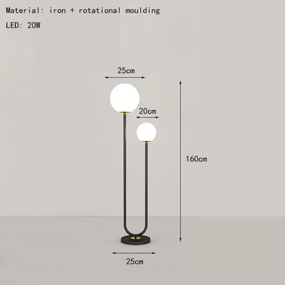 Modern red and white metal floor lamp living room dual glass spheres