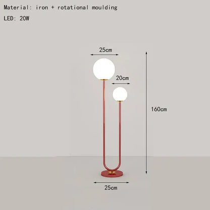 Modern red and white metal floor lamp living room dual glass spheres