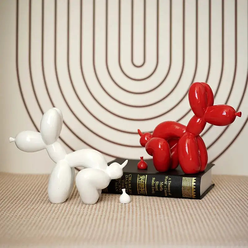 Modern red black and white balloon dog sculpture living room decor